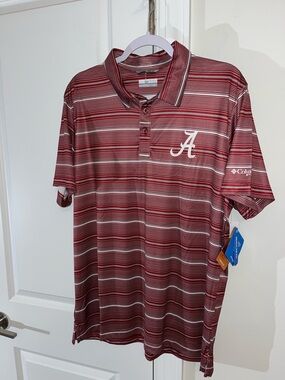 New Columbia PFG Alabama Bama Crimson Roll Tide Poly Fishing Golf polo shirt L